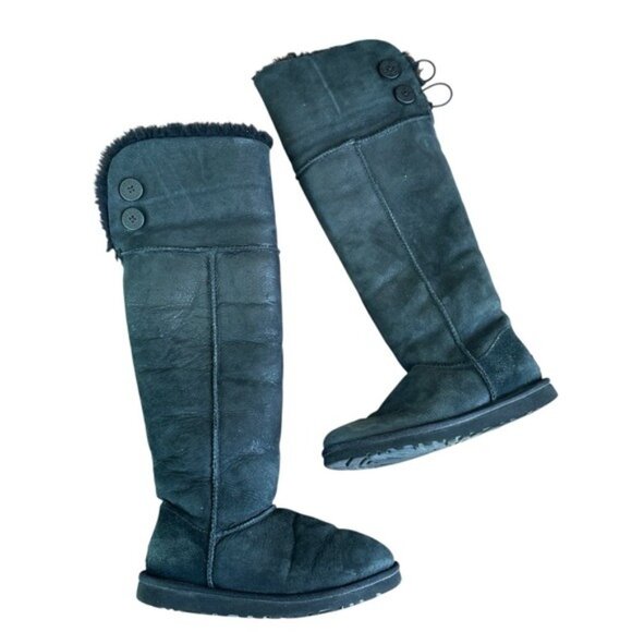 UGG Bailey Button Over The Knee Sheepskin Boots Black Women’s Size 6 Rare Style - Picture 10 of 16